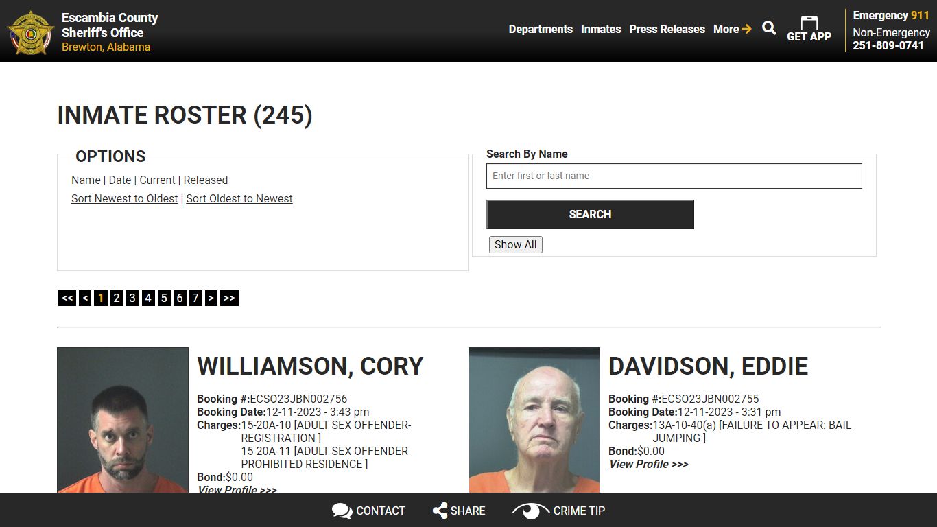 Inmate Roster (252) - Escambia County Sheriff, AL